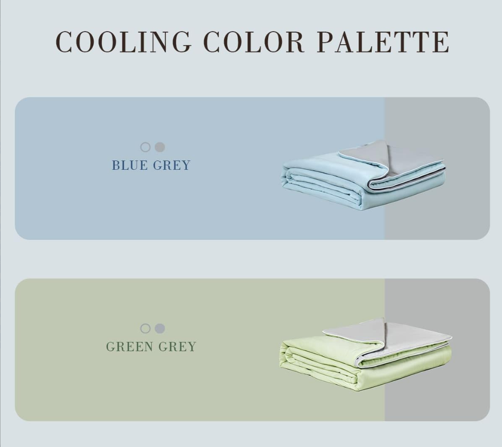 Ice Cooling Reversible Summer Comforter Blanket (Green and Grey, Single/Double)